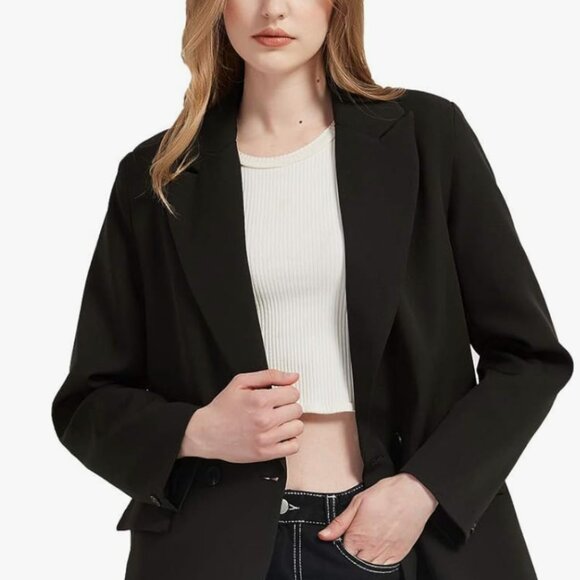 Black Long Sleeve Oversized Blazer Suit Jacket - Picture 1 of 7